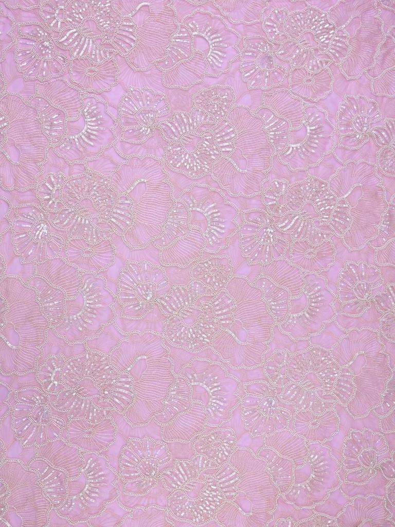 Onion pink color net fabric with allover embroidery work