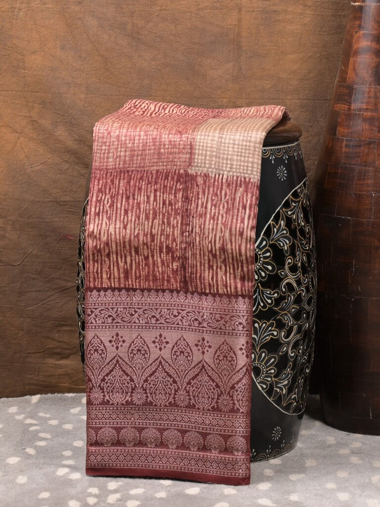 Maheshwari fancy saree maroon color allover prints & zari border with zari pallu and attached plain blouse