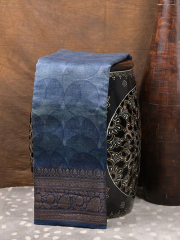 Maheshwari fancy saree navy blue color allover prints & zari border with rich pallu and attached plain blouse