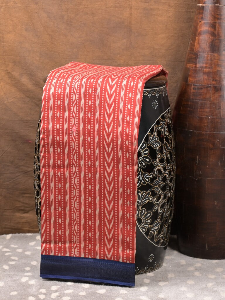 Maheshwari fancy saree red color allover prints & zari border with short pallu and attached plain blouse