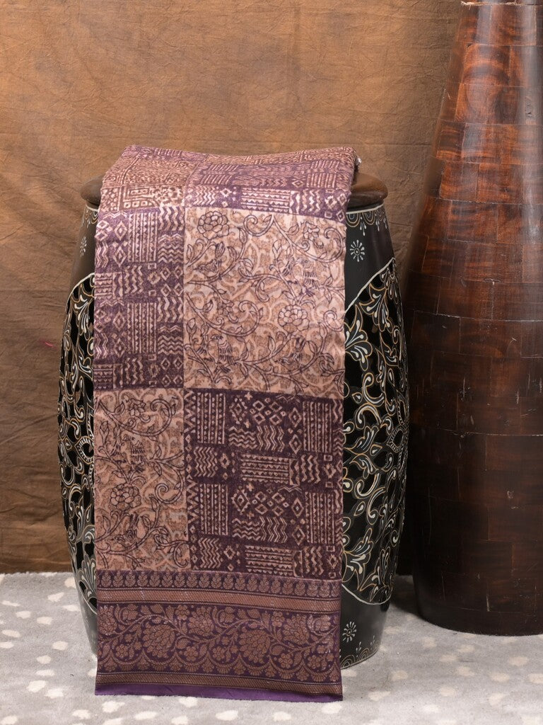 Maheshwari fancy saree light purple color allover prints & zari border with short pallu and attached plain blouse