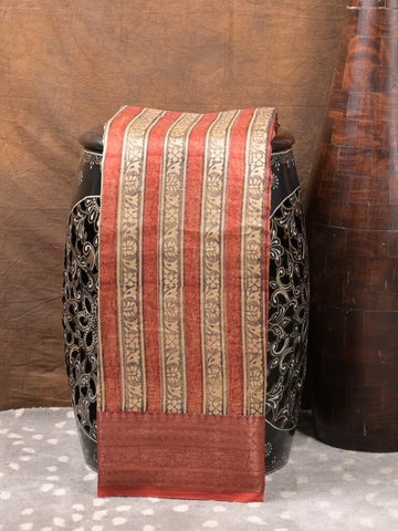 Maheshwari fancy saree red and white color allover prints & zari border with short pallu and attached plain blouse