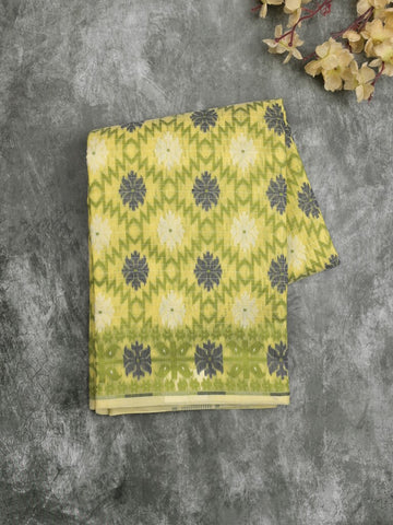 Jamdani cotton saree light yellow color allover weaves & small border with weaving pallu and running blouse
