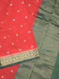 Maheshwari fancy saree red color allover zari motifs & zari border with contrast pallu and attached blouse
