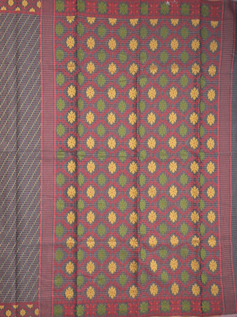 Jamdani cotton saree grey color allover weaves & small border with weaving pallu and running blouse