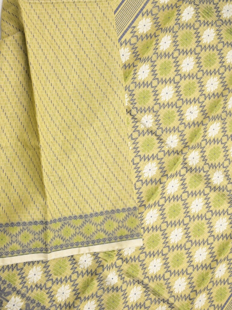 Jamdani cotton saree light yellow color allover weaves & small border with weaving pallu and running blouse