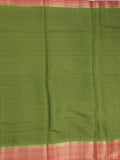 Maheshwari fancy saree parrot green color allover stripes & zari border with contrast pallu and attached plain blouse
