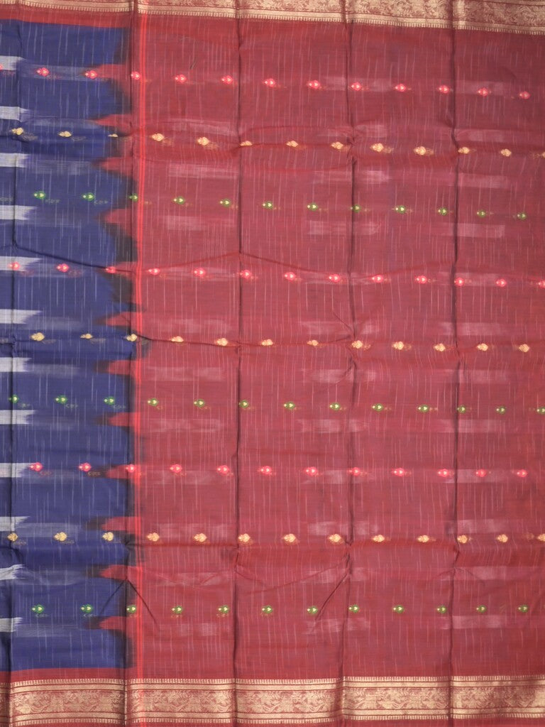 Dhaka cotton saree navy blue color allover weaves & Small zari border with contrast pallu