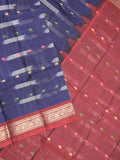 Dhaka cotton saree navy blue color allover weaves & Small zari border with contrast pallu