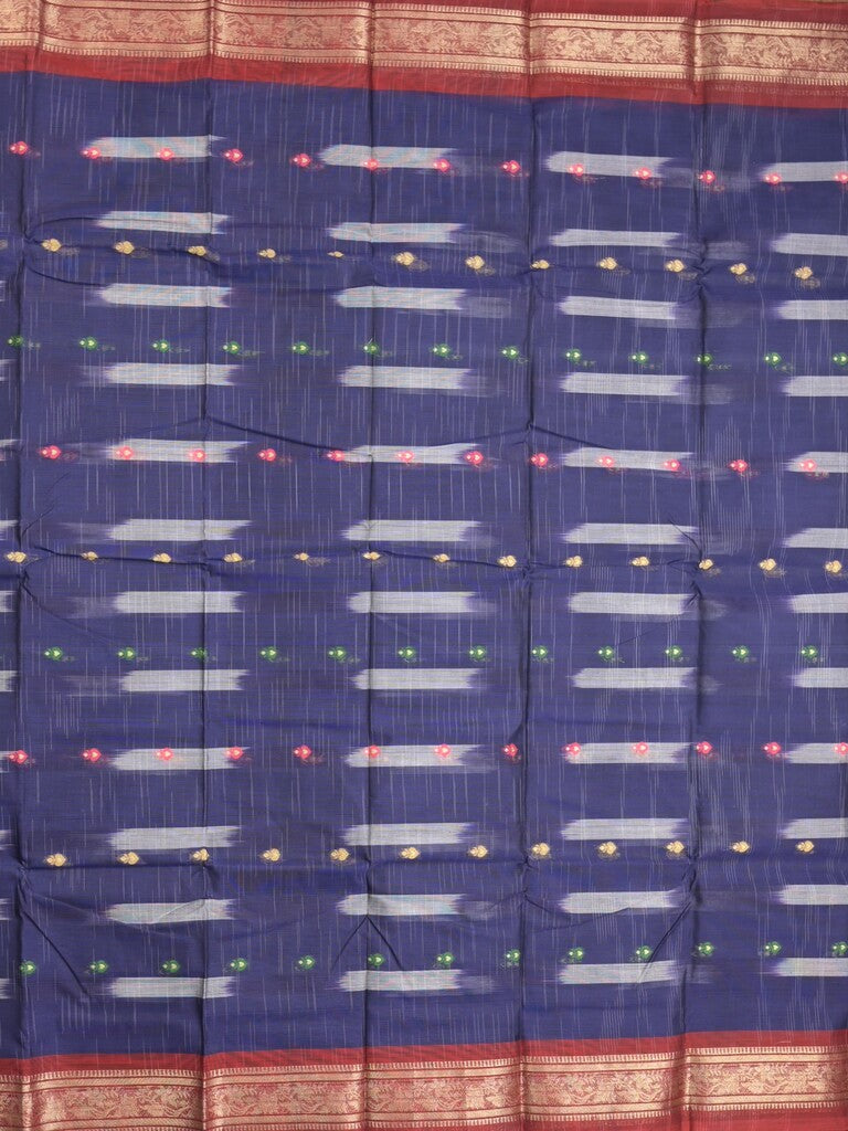 Dhaka cotton saree navy blue color allover weaves & Small zari border with contrast pallu