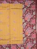 Tussar fancy saree golden yellow color allover prints & printed border with contrast pallu and printed blouse