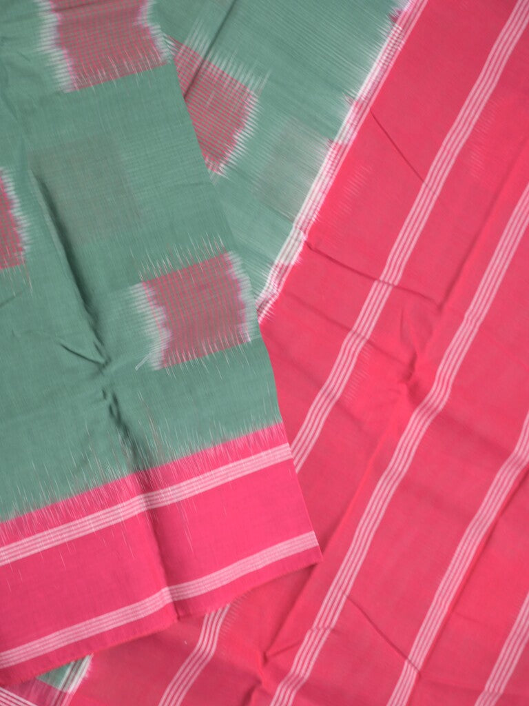Dhaka cotton saree light olive green color allover stripes & Small border with contrast pallu and attached plain blouse