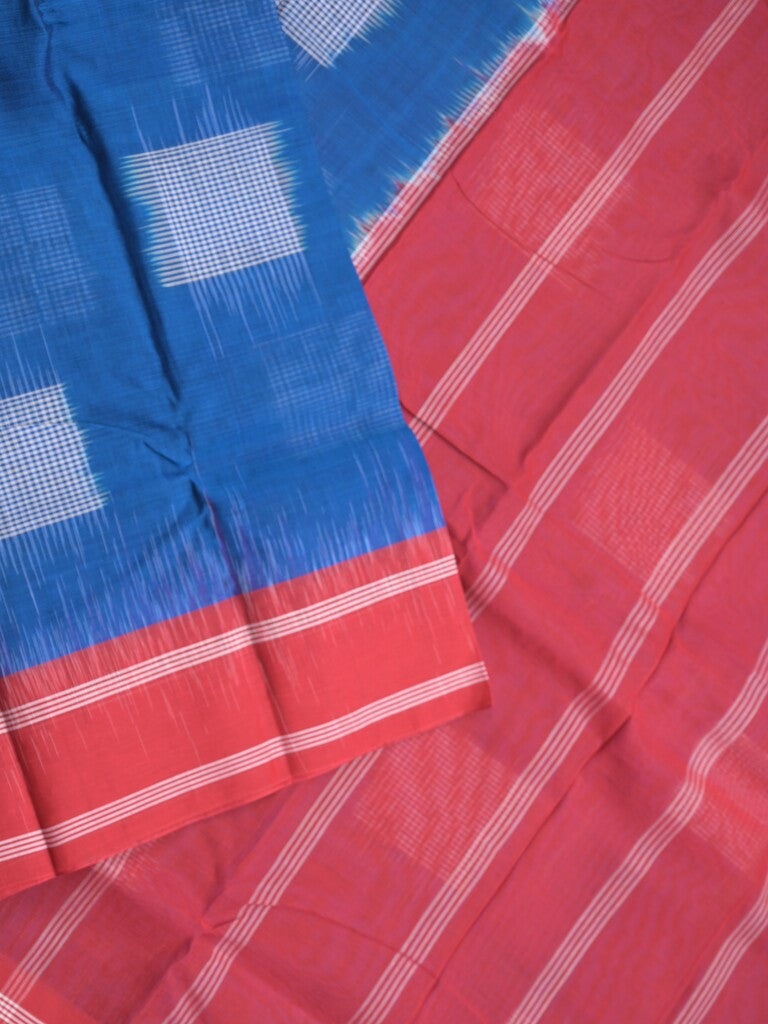 Dhaka cotton saree royal blue color allover stripes & Small border with contrast pallu and attached plain blouse