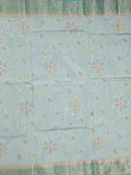 Dupion pattu saree light blue color allover weaves & zari border with short zari pallu and attached plain blouse