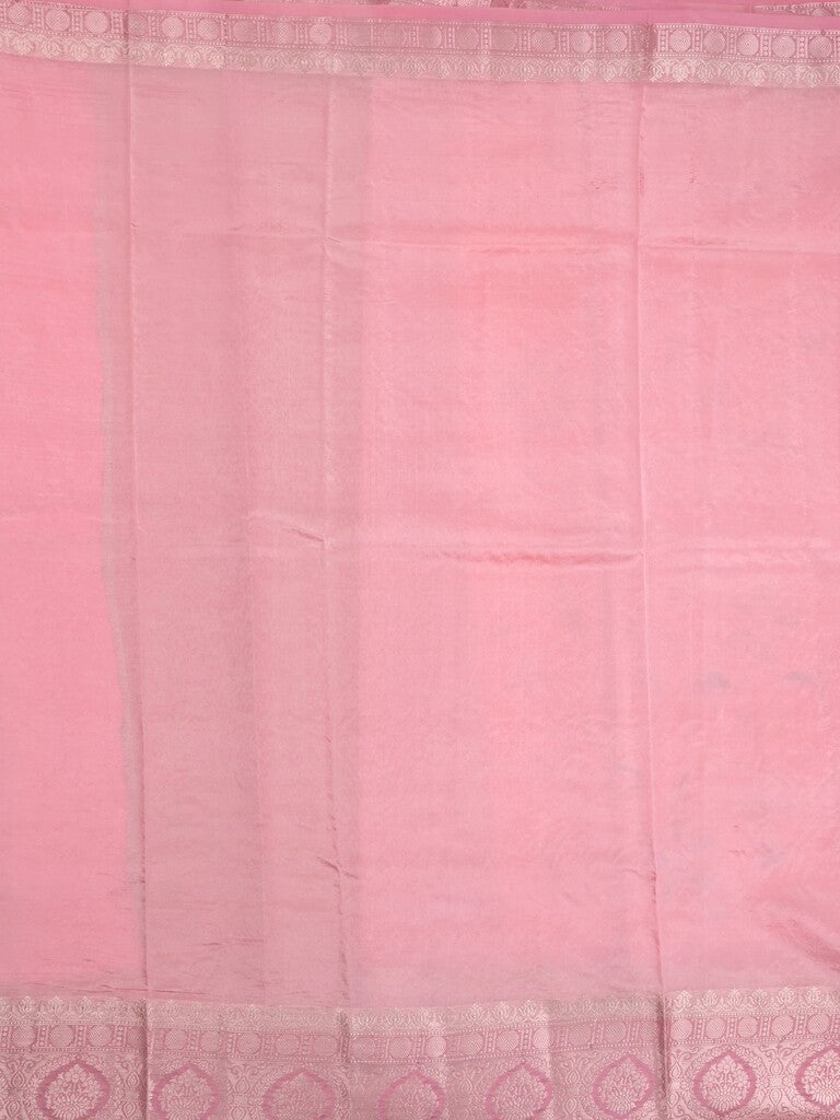 Dupion pattu saree baby pink color allover weaves & zari border with short zari pallu and attached plain blouse