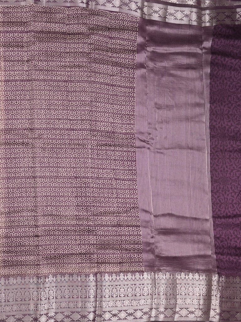 Maheshwari fancy saree light purple color allover prints & zari border with zari pallu and attached plain blouse