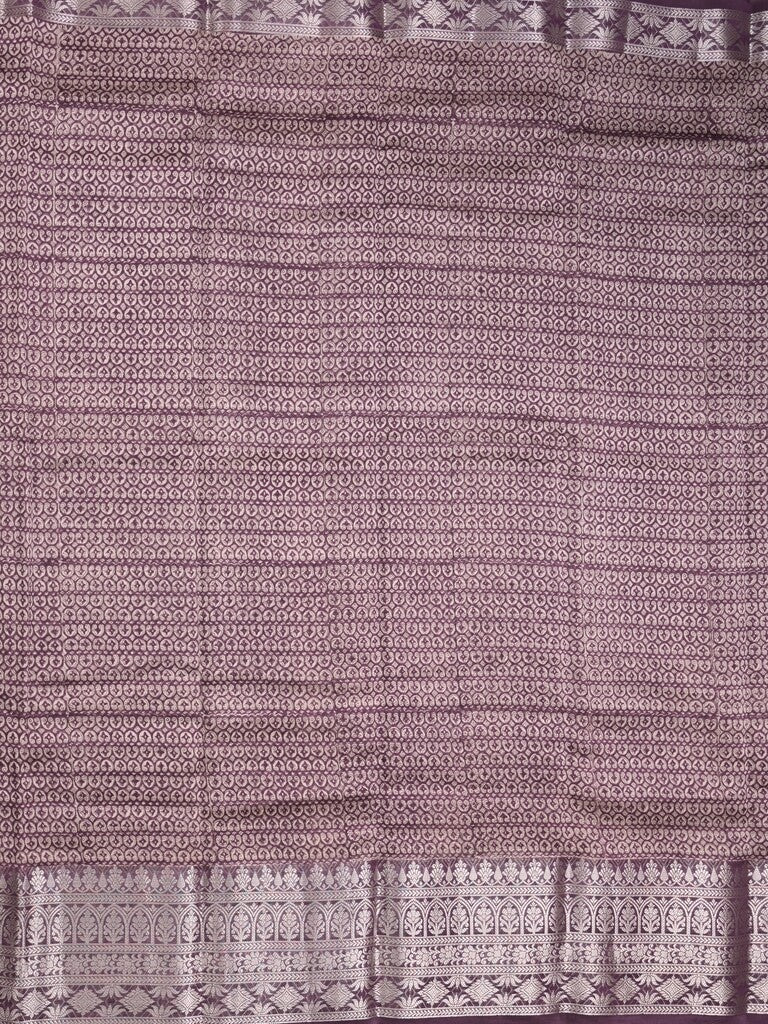 Maheshwari fancy saree light purple color allover prints & zari border with zari pallu and attached plain blouse