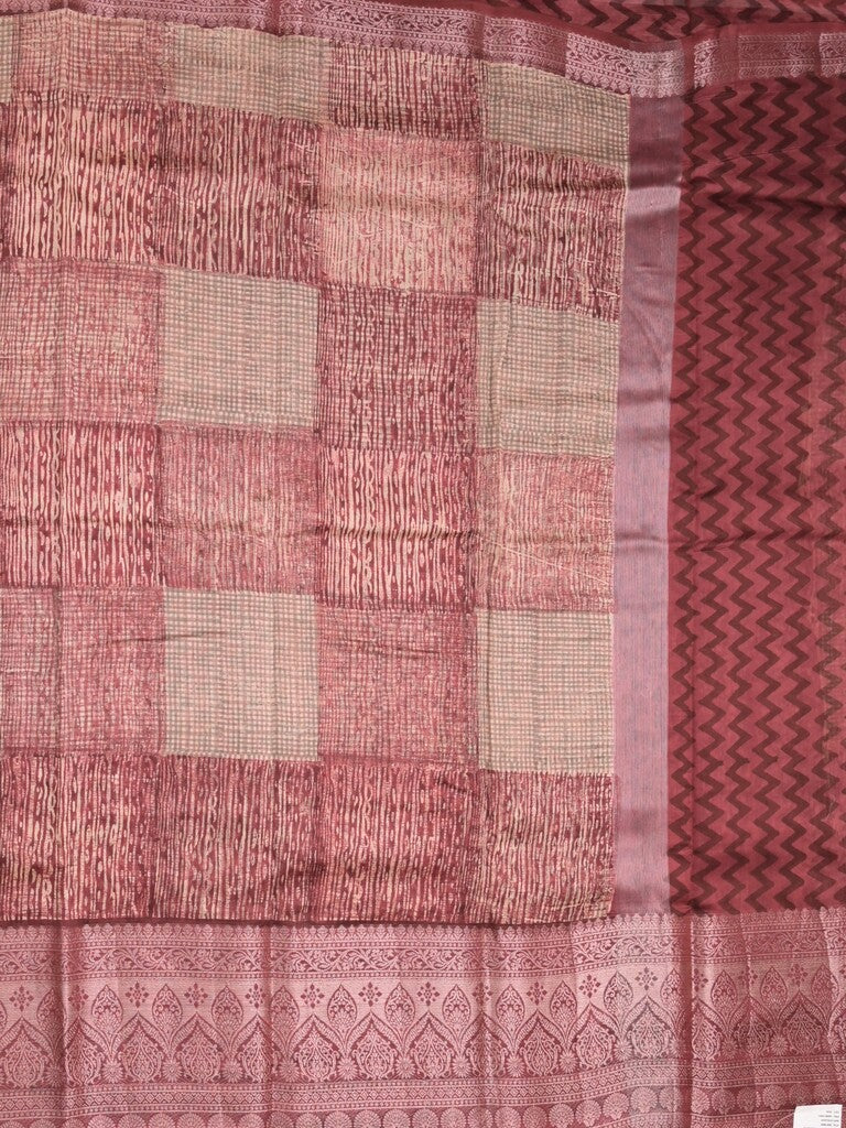 Maheshwari fancy saree maroon color allover prints & zari border with zari pallu and attached plain blouse