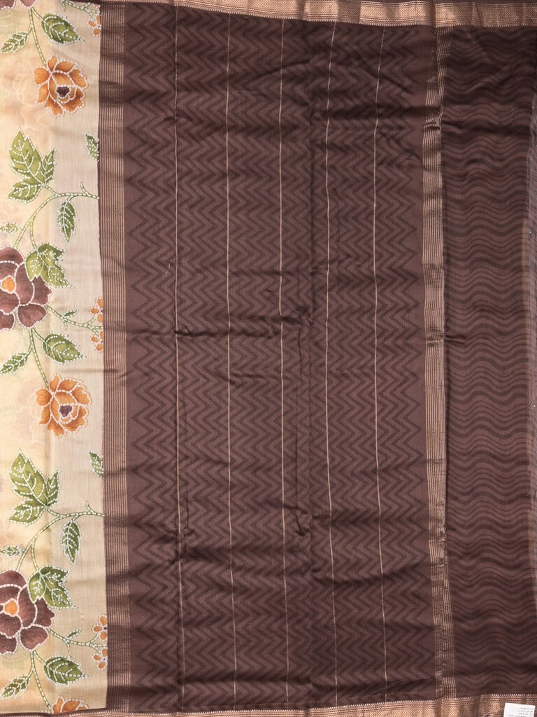 Maheshwari fancy saree cream color allover prints & zari border with short pallu and attached plain blouse