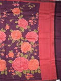 Maheshwari fancy saree purple color allover prints & zari border with short pallu and attached plain blouse