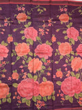 Maheshwari fancy saree purple color allover prints & zari border with short pallu and attached plain blouse