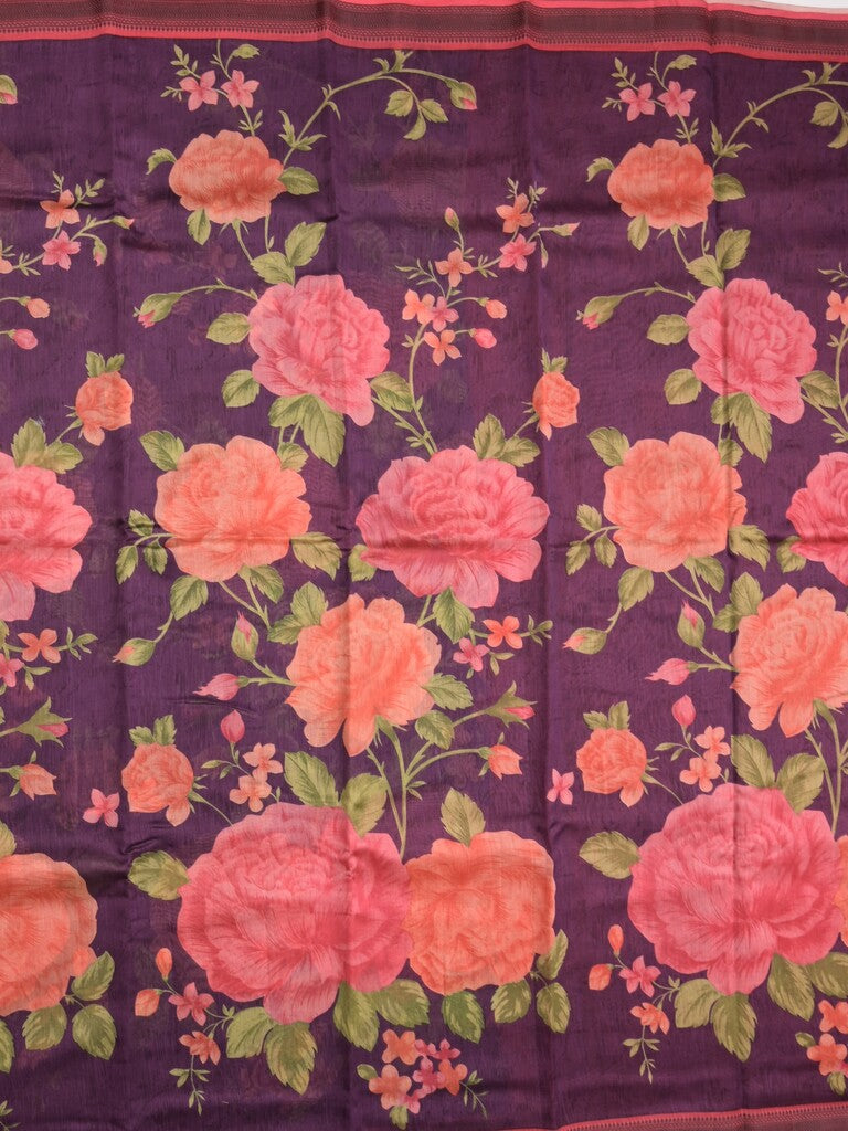 Maheshwari fancy saree purple color allover prints & zari border with short pallu and attached plain blouse