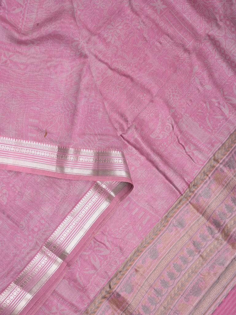 Maheshwari fancy saree light purple color allover prints & zari border with short pallu and attached plain blouse