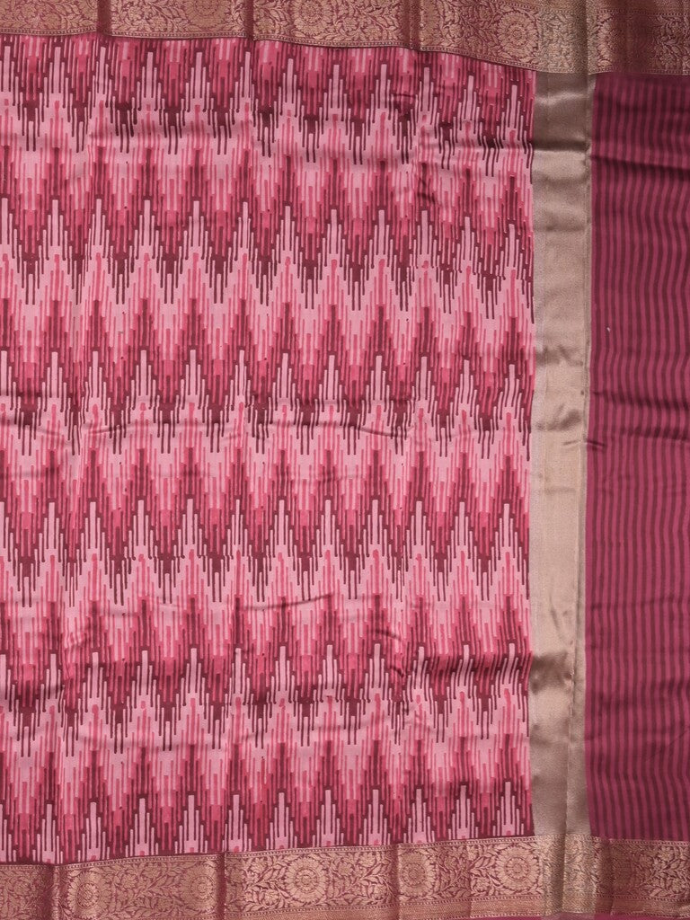 Maheshwari fancy saree pink color allover prints & zari border with short pallu and attached plain blouse