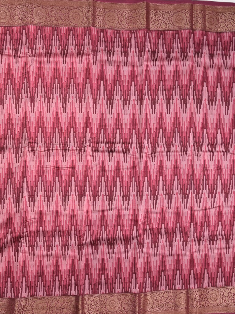 Maheshwari fancy saree pink color allover prints & zari border with short pallu and attached plain blouse