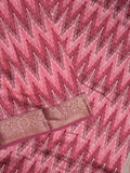 Maheshwari fancy saree pink color allover prints & zari border with short pallu and attached plain blouse