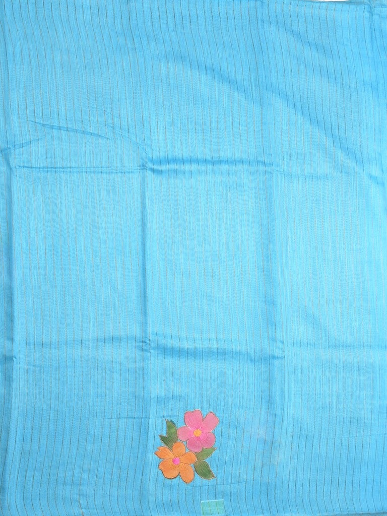 Bhagalpur fancy saree sky blue color allover stripes, floral weaves with contrast pallu and attached contrast blouse