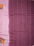 Bhagalpur fancy saree light pink color allover stripes, floral weaves with contrast pallu and attached contrast blouse