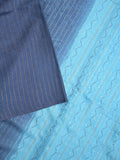 Bhagalpur fancy saree navy blue color allover stripes, floral weaves with contrast pallu and attached contrast blouse
