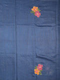 Bhagalpur fancy saree navy blue color allover stripes, floral weaves with contrast pallu and attached contrast blouse