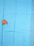 Bhagalpur fancy saree navy blue color allover stripes, floral weaves with contrast pallu and attached contrast blouse