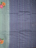 Bhagalpur fancy saree grey color allover stripes, floral weaves with contrast pallu and attached contrast blouse