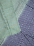 Bhagalpur fancy saree grey color allover stripes, floral weaves with contrast pallu and attached contrast blouse