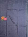 Bhagalpur fancy saree grey color allover stripes, floral weaves with contrast pallu and attached contrast blouse