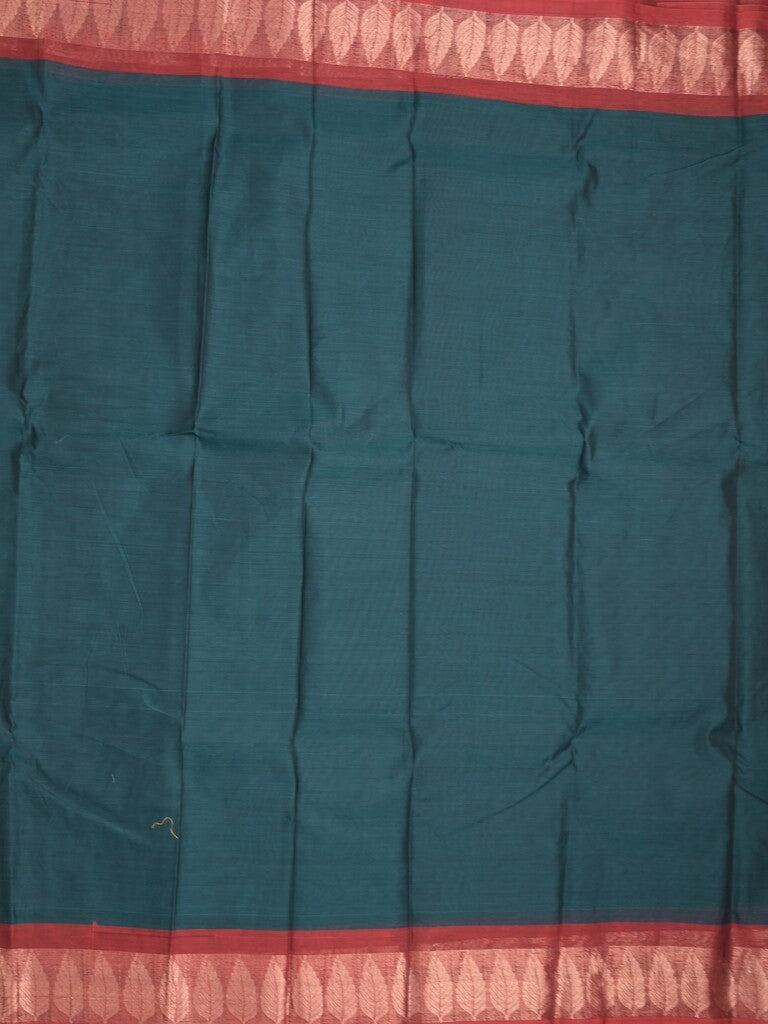 Dhaka cotton saree peacock green color allover plain & zari border with contrast plain pallu and plain blouse