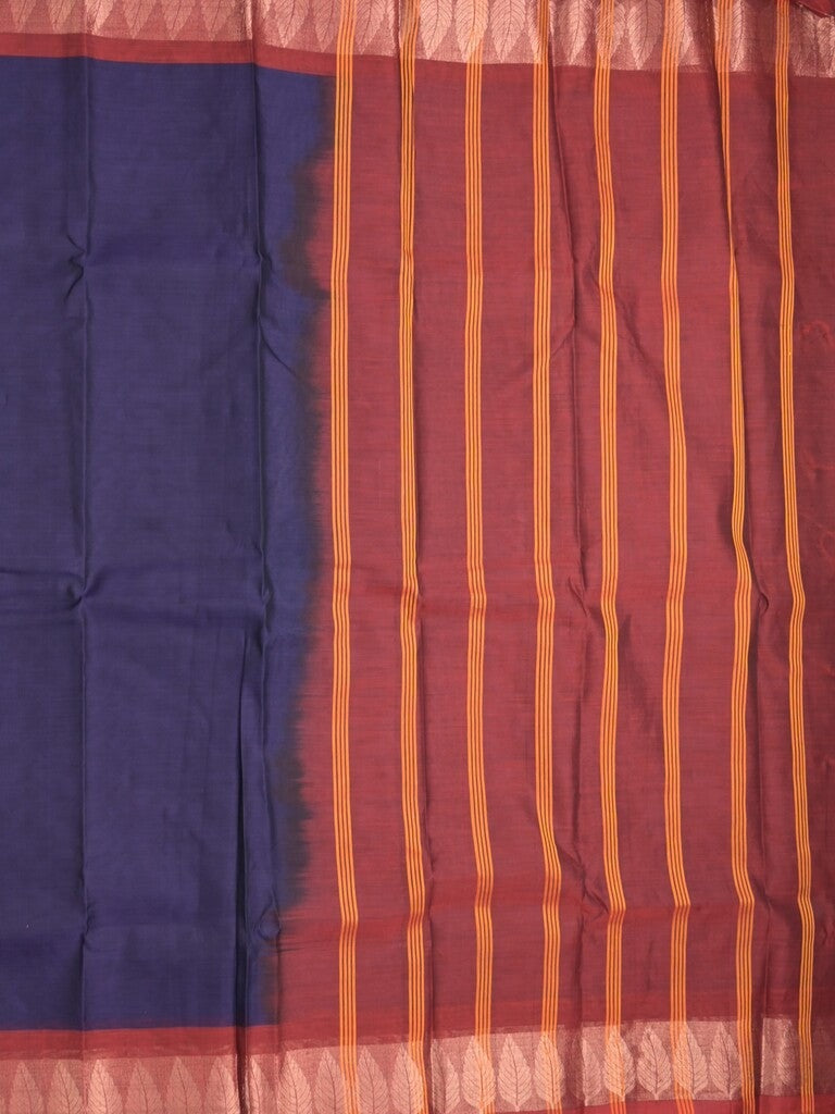 Dhaka cotton saree navy blue color allover plain & zari border with contrast plain pallu and plain blouse