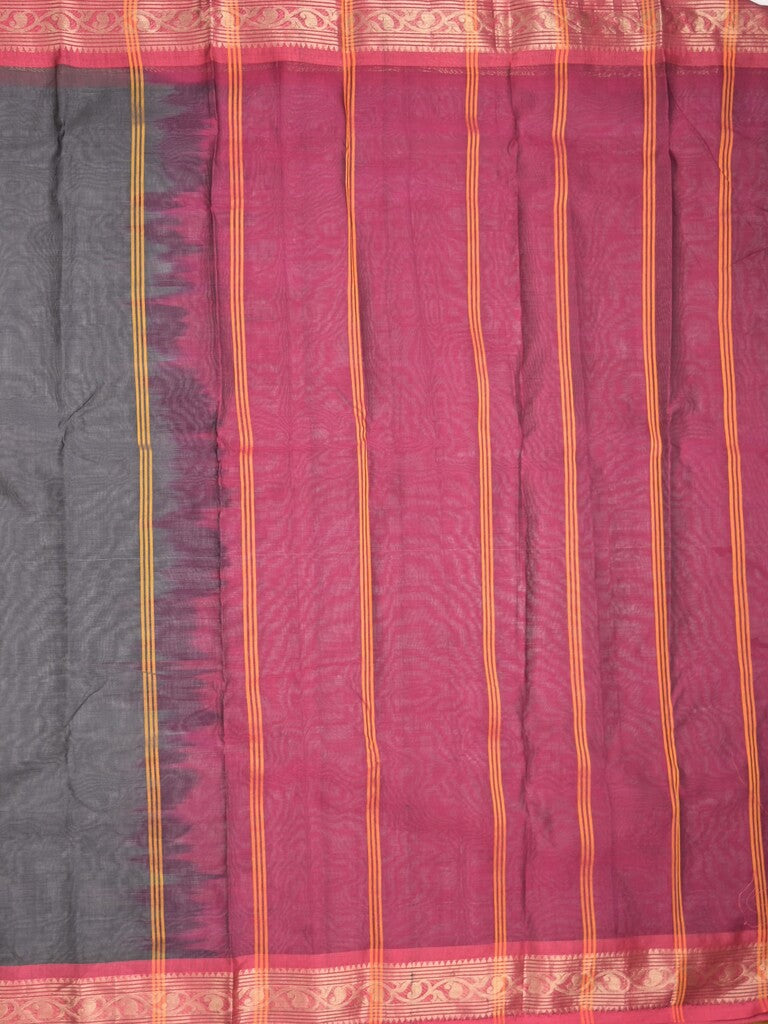 Dhaka cotton saree grey color allover plain & zari border with contrast plain pallu and plain blouse