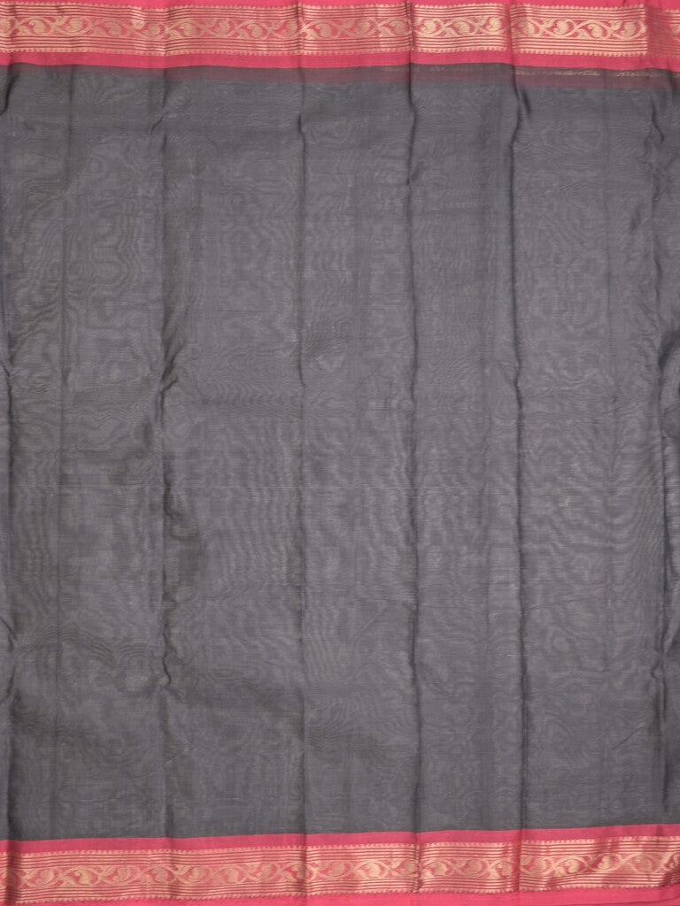 Dhaka cotton saree grey color allover plain & zari border with contrast plain pallu and plain blouse