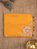 Tabby silk fancy saree golden yellow color allover plain, embroidery motifs & embroidery border with running pallu and designer blouse
