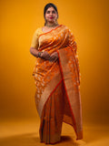 Banaras fancy saree orange color allover zari weaves & zari border with rich pallu and plain blouse