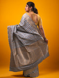 Banaras fancy saree grey color allover zari weaves & zari border with rich pallu and plain blouse