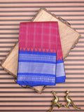 Mangalagiri pattu saree magenta color allover zari checks & zari border with striped pallu and plain blouse