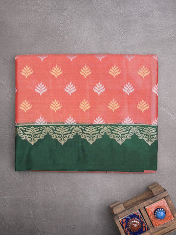 Dupion tissue fancy saree orange color allover zari motifs & zari border with rich pallu and attached blouse