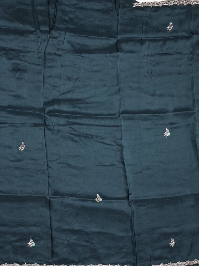 Tabby silk fancy saree navy blue color allover plain, embroidery motifs & embroidery border with running pallu and designer blouse