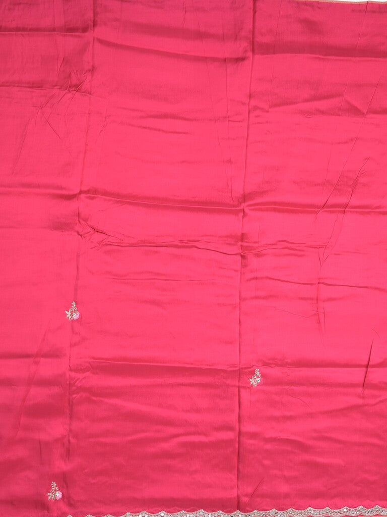 Tabby silk fancy saree pink color allover plain, embroidery motifs & embroidery border with running pallu and designer blouse
