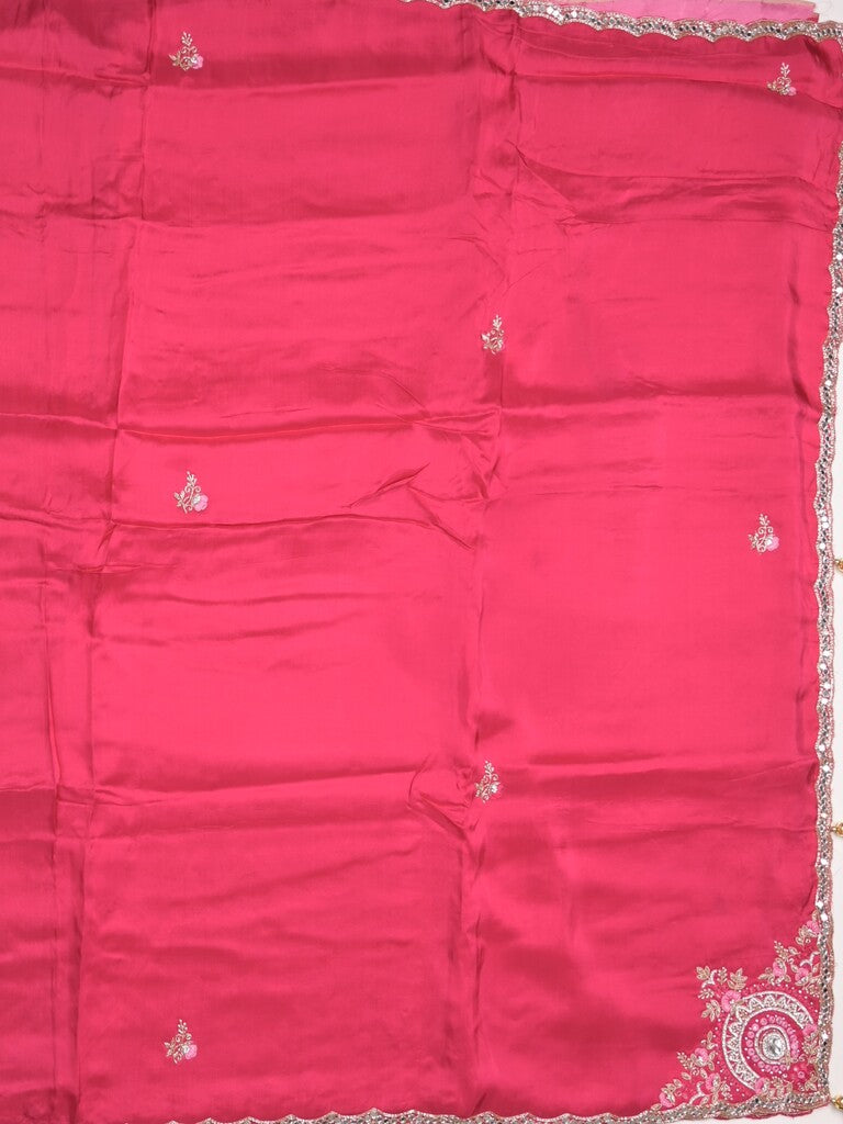 Tabby silk fancy saree pink color allover plain, embroidery motifs & embroidery border with running pallu and designer blouse